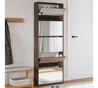 Slim Mirrored Shoe Cabinet with 5 Flip DrawersTall Storage Organizer for Hallway Entryway & Living RoomBrown Oak Sideboard Unit Stylish Shoe Rack