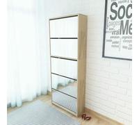 Slim Mirrored Shoe Cabinet with 5 Foldable Drawers - Stylish Storage Rack, Tall Space-Saving nizer for Shoes & Accessories, Modern Entryway Sideboard