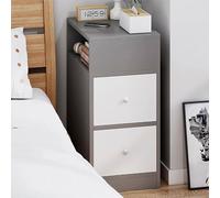 Slim Modern Nightstand, Wooden Bedside Table with Drawers & Storage Compartment, Minimalist Side Table for Bedroom & Living Room (30x30x66cm, Grey)