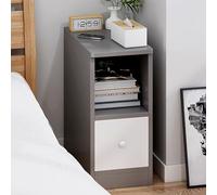 Slim Modern Nightstand, Wooden Bedside Table with Storage Drawers & Compartment, Minimalist Organizer for Living Room & Bedroom (20x30x45cm, Grey)