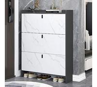 Slim Modern Shoe Cabinet for Hallway Free Standing Rack with Doors Narrow Entryway Storage with Top Shelf & Cubby Tipping Bucket Design for nized Shoes