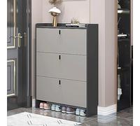 Slim Modern Shoe Cabinet - Free Standing Hidden Shoe nizer with Doors, Tipping Bucket Rack for Entryway, Narrow Storage Solution with Top Shelf & Cubby for Hallway nization
