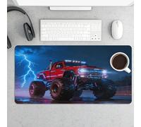 Slim Monster Red Truck Lightning Roar Desk Mat for Keyboard And Mouse 24x12 Inch Gaming Mouse Pad Protector Non-slip Rubber Base Portable Deskpad for Office/Gaming/Remote Work Desktop Accessories Deco