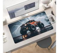 Slim Monster Truck Black Sky Lightning Roar Desk Mat for Keyboard And Mouse 24x12 Inch Gaming Mouse Pad Protector Non-slip Rubber Base Portable Deskpad for Office/Gaming/Remote Work Desktop Accessorie