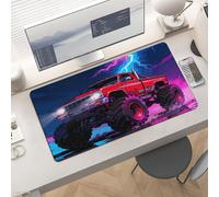 Slim Monster Truck Lightning Roar Desk Mat for Keyboard and Mouse 24x12 Inch Gaming Mouse Pad Protector Non-Slip Rubber Base Portable Deskpad for Office/Gaming/Remote Work Desktop Accessories Decor