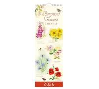 Slim Month To View Calendar 2026 - Botanical Flowers - 143mm x 417mm