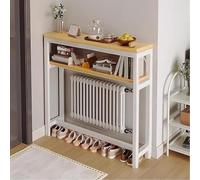 Slim Multi-Functional Radiator Cover Console Table, 2-Tier Farmhouse Entryway Table with Metal Frame, White Accent for Living Room & Hallway - 80x20cm