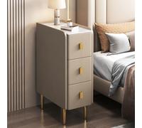 Slim Nightstand for Small Spaces, Narrow Bedside Table with Pu Leather Finish & Metal Legs, Modern Side Table 2 Drawer Storage Cabinet for Bedrooms Living Room(25x40x62cm(10x16x24inch), Khaki A)