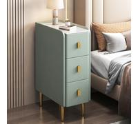 Slim Nightstand for Small Spaces, Narrow Bedside Table with Pu Leather Finish & Metal Legs, Modern Side Table 2 Drawer Storage Cabinet for Bedrooms Living Room(25x40x62cm(10x16x24inch), Green A)