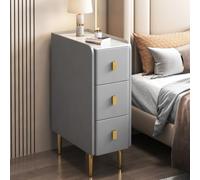 Slim Nightstand for Small Spaces, Narrow Bedside Table with Pu Leather Finish & Metal Legs, Modern Side Table 2 Drawer Storage Cabinet for Bedrooms Living Room(30x40x62cm(12x16x24inch), Gray A)
