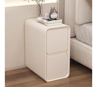 Slim Nightstand for Small Spaces - Wooden Nightstand with 2 Drawers Soft Leather Touch for Bedroom Living Room Dining Room Office (A 35cm/13.8in)