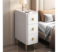 Slim Nightstand for Smals, Modern 2-Der Accent Table with Synthetic Leather h & Metal Legs, Ideal for Bedroom & Living Room (30 x 40 x 62 cm, Khaki A)