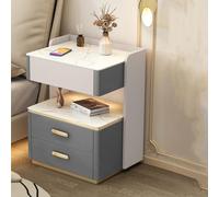 Slim Nightstand with Wireless Charging, Small Night Table with Drawer, Smart Bedside Table for Living Room & Bedroom, White, 53CM_B