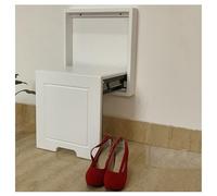 Slim Oak Folding Chair - Wall-Mounted Space-Saving 7cm Thick Stool for Foyer Balcony Bathroom & Terrace - Silent Design (Color: White)