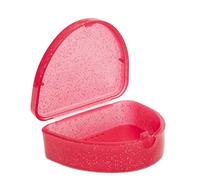 Slim Orthodontic Dental Case - Colour & Glitter Choices for Retainers, Bleaching Trays, Dentures & More (Glitter Red)