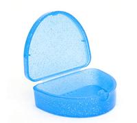 Slim Orthodontic Dental Case - Colour & Glitter Choices for Retainers, Bleaching Trays, Dentures & More (Glitter Blue)