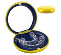 Slim Orthodontic Retainer Box Case Dental Retainer Container with Mirror, Mouth Guard Case Denture Braces Box Holder for Bleaching Trays, Clear Aligner, Denture - Yellow