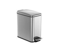 SONGMICS Bathroom Bin, Narrow Pedal Toilet Bin with Lid, Slim for Small Spaces, Steel, Soft Close, 2.6 Gallons (10 L), Silver LTB561E10