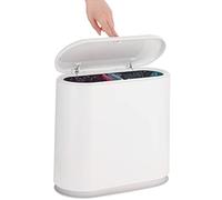 SuoXing Slim Plastic Trash Can Wastebasket with Press Type Lid,2.7 Gallon Garbage Container Bin,12L Modern Dispenser for Bathroom,Powder Room,Bedroom,Kitchen,Craft Room,Office,White