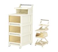 Slim Plastic Storage Tower with Drawers and Wheels - Rolling Cart for Bathroom Bedroom Office & Utility Room - Portable Storage Cabinet with Handle