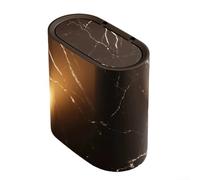 Slim Plastic Trash Can with Lid for Bathroom or Kitchen, Space-Saving Narrow Waste Bin with Dual-Tube Design and Marble Wood Grain Pattern for Home, Hotel(- Black)