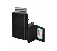 Slim Pop-Up Wallet for Men, Minimalist Aluminium Card Holder with RFID Blocking, Leather Smart Wallet with Coin Pocket, Cash Slot & ID Window