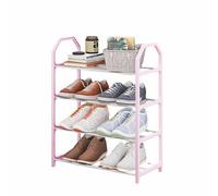 Slim Portable Narrow Shoe Rack - Lightweight Waterproof Shoe Storage Stand Rust-Proof Space-Saving Design Four-Tier Trapezoid Shelf for Dormitory 8.6mm Thickened Pipe (Pink)
