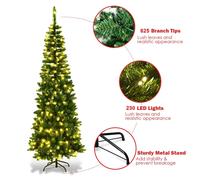 Shatchi Pre-Lit Artificial Slim Christmas Pencil Tree Holiday Multicolour Leds And Metal Stand, Green W/warm White, 7Ft