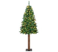 Slim Pre-Lit Christmas Tree with Pine Cones & 300 LEDs - Green 180 cm