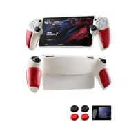 Slim Protective Cover & Grip Accessories for PlayStation Portal White&Red | PS Portal Shell with Leather Texture Grip, Honeycomb Cooling Vents, Glass Screen Protector & 4 Thumb Caps