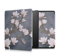 kwmobile Cover for Amazon Kindle Oasis 10. Generation Case - eReader Cover with auto sleep funktion - White Flowers with White/Black