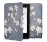 kwmobile Case Compatible with Amazon Kindle Paperwhite Case - eReader Cover - Magnolias Taupe/White/Blue Grey