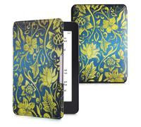 kwmobile Case Compatible with Amazon Kindle Paperwhite Case - eReader Cover - Vintage Gold Flowers Yellow/Blue/Dark Blue