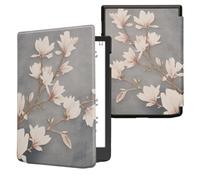 kwmobile Case Compatible with Pocketbook InkPad 4 / Color 3 / Color 2 / Vivlio InkPad 4 / InkPad Color 3 Case - eReader Cover - Magnolias Taupe/White/Blue Grey