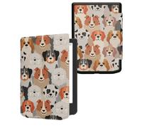 kwmobile Case Compatible with Pocketbook Verse/Verse Pro/Verse Color/Vivlio Light/Light HD Case - eReader Cover - Dogs White/Light Brown/Grey
