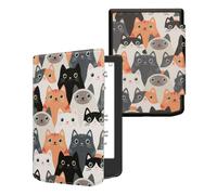 kwmobile Case Compatible with Pocketbook Verse/Verse Pro/Verse Color/Vivlio Light/Light HD Case - eReader Cover - Cats Orange/Black/White
