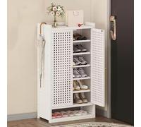Slim Rattan Bamboo Shoe Storage Cabinet with Doors - Modern Entryway & Living Room Shoe Rack 2-Door Design Stylish White Finish 59×32×95cm - Perfect for nizing Footwear
