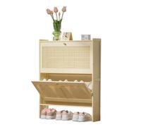 Slim Rattan Shoe Cabinet Hidden Shoe Storage for Entryway Hallway & Bedroom Freestanding Wooden Design Space Saving nizer for Stylish Homes