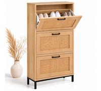 Slim Rattan Shoe Cabinet Tilt-Out Shoe Storage Rack