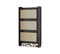 Slim Rattan Shoe Cabinet with Flip Drawer Storage for Entryway and Hallway Organization