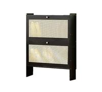 Slim Rattan Wooden Shoe Cabinet Freestanding Organizer for Home Closet Hallway Entrance & Bedroom Stylish Storage Cupboard with Doors SpaceSaving Design