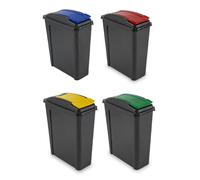 Slim Recycle Bin with Lid Plastic 25L Capacity Space Saving Home Rubbish Trash Waste Dustbin For Office Kitchen Garage Living Toilet Bath Caravan Camping (Set of All 4 Colours, 25 L)