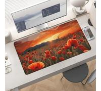 Slim Red Flower Field Desk Mat for Keyboard and Mouse 24x12 Inch Gaming Mouse Pad Protector Non-Slip Rubber Base Portable Deskpad for Office/Gaming/Remote Work Desktop Accessories Decor