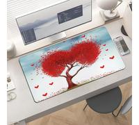 Slim Red Hart with Tree Desk Mat for Keyboard and Mouse 24x12 Inch Gaming Mouse Pad Protector Non-Slip Rubber Base Portable Deskpad for Office/Gaming/Remote Work Desktop Accessories Decor