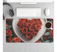 Slim Red Rose Love Heart Desk Mat for Keyboard and Mouse 24x12 Inch Gaming Mouse Pad Protector Non-Slip Rubber Base Portable Deskpad for Office/Gaming/Remote Work Desktop Accessories Decor