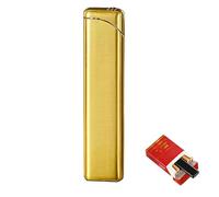 Slim Refillable Butane Lighter - Windproof Metal Pocket Lighter, Compact & Portable (Fuel Not Included)(Gold)