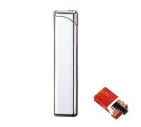 Slim Refillable Butane Lighter - Windproof Metal Pocket Lighter, Compact & Portable (Fuel Not Included)(Silver)
