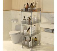 Slim Rolling Acrylic Storage Trolley Cart, 4-Tier Sliding Utility Shelves with Wheels for Laundry, Bathroom, Kitchen nization - Grey