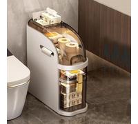 Slim Rolling Bathroom Storage Cabinet with Clear Drawers, Tissue Box & Casters, Waterproof Narrow Freestanding Floor Organizer, Space-Saving Rack