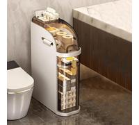 Slim Rolling Bathroom Storage Cabinet with Clear Drawers, Tissue Box & Casters, Waterproof Narrow Freestanding Floor Organizer, Space-Saving Rack